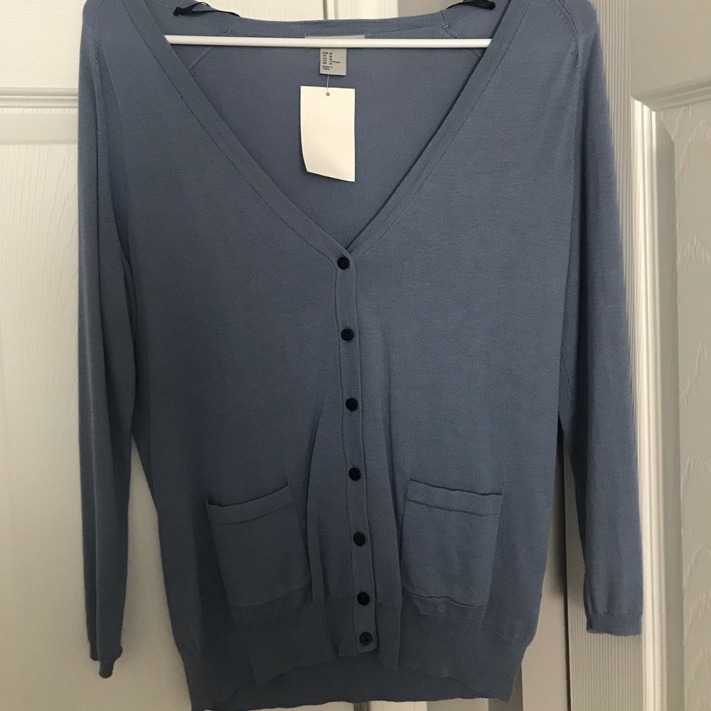 3/4 blue button down cardigan
